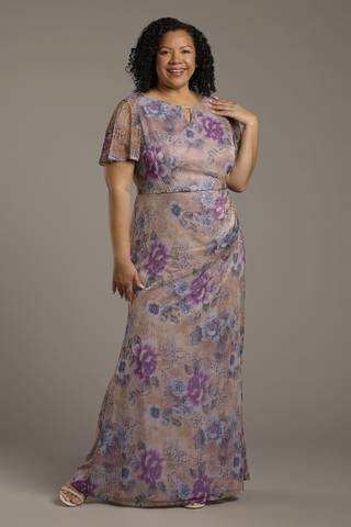 Picture of Floral Print Flutter Sleeve Sheath Dress